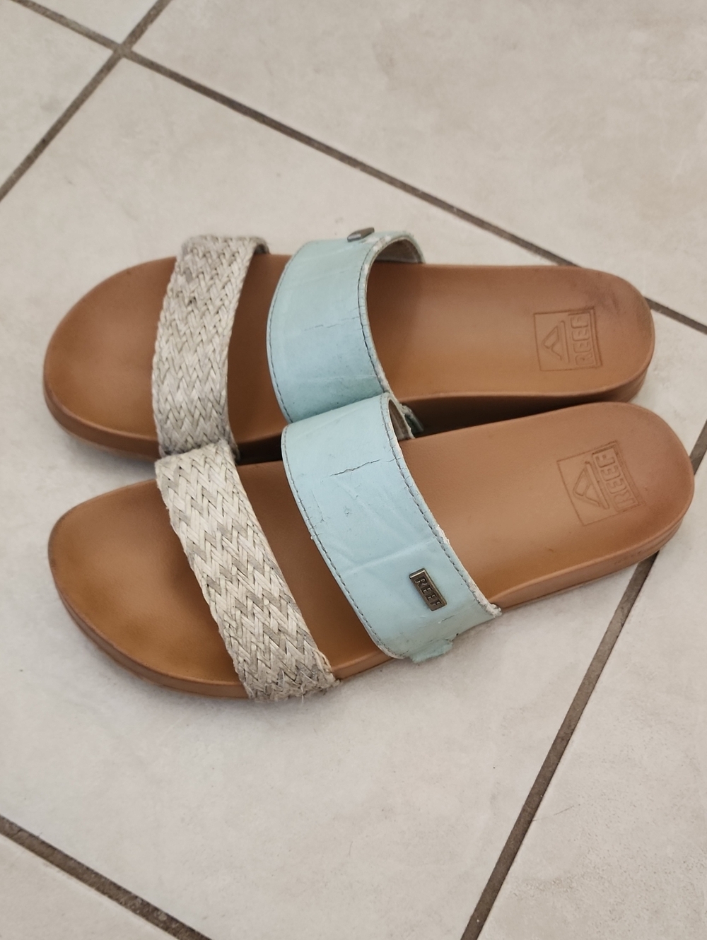 Reef Women's Double Strap Slide Sandals - Light Blue & Tan